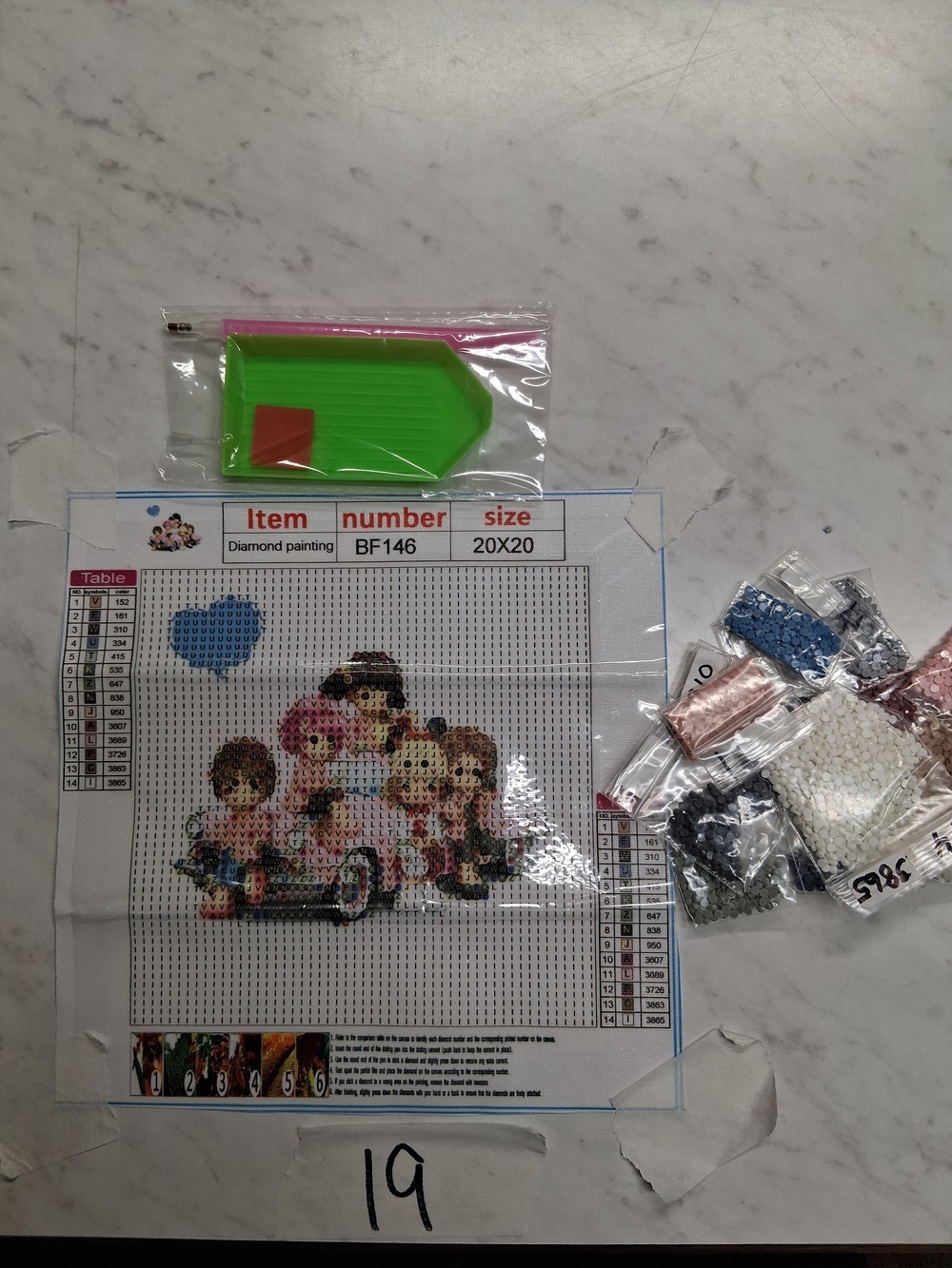 Diamond Painting Kit - Kids Group Design in Pink, Green & Blue